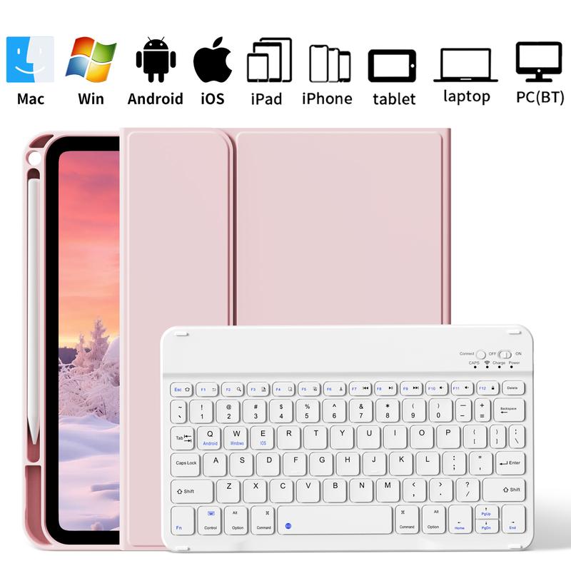 Keyboard Case for iPad 11th Generation 2025 A16, 10th Gen 2022, Air 11-inch 7th/6th/5th/4th Gen 10.9-inch & 7th/8th/9th Gen | Soft TPU Back Cover with Pen Holder & Magnetic Detachable Wireless Bluetooth Keyboard | Protective for Multiple iPad Models