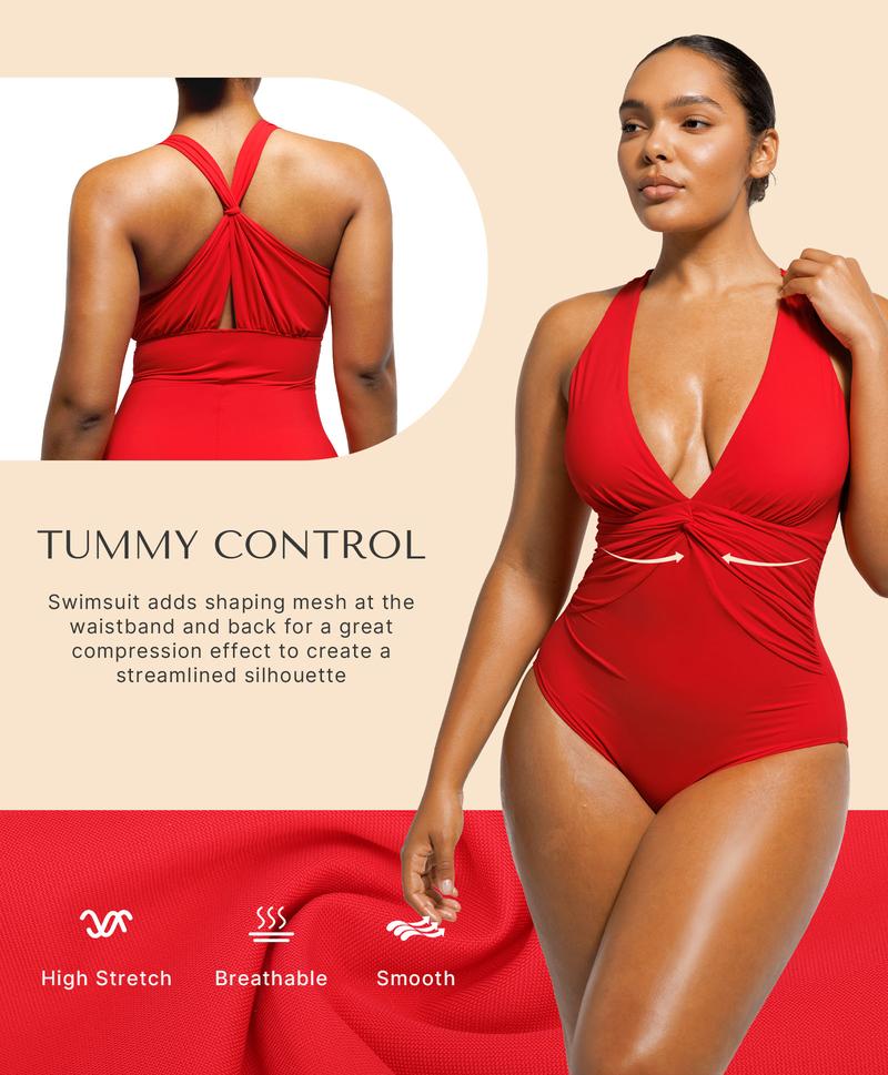 Shapellx Smart Sculpt Ruched Twist-Front Shaping Swimsuit for Women One Piece Bathing Suit Multiple ways to wear Swimwear Shapellx Smart Sculpt Ruched Twist-Front Shaping Swimsuit for Women One Piece Bathing Suit Multiple ways to wear Swimwear