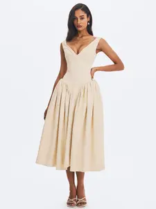 Chelsea Ivory Jacquard Ruched Bust Sweetheart Midi Dress