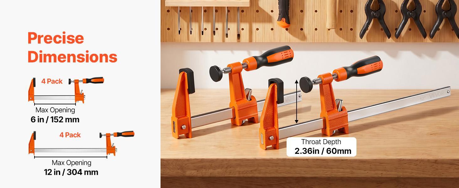 【Summerfinds】VEVOR F Clamps for DIY Enthusiasts, 8-Pack 6" & 12" Woodworking Clamps, 600 lbs Load Limit, Malleable Iron-Carbon Steel, Ergonomic Handle, Plastic Pad, Self-Locking, Raised End Stop, for Metalworking, Bar Clamp Set, Heavy Duty Clamp 【Summerfinds】VEVOR F Clamps for DIY Enthusiasts, 8-Pack 6" & 12" Woodworking Clamps, 600 lbs Load Limit, Malleable Iron-Carbon Steel, Ergonomic Handle, Plastic Pad, Self-Locking, Raised End Stop, for Metalworking, Bar Clamp Set, Heavy Duty Clamp