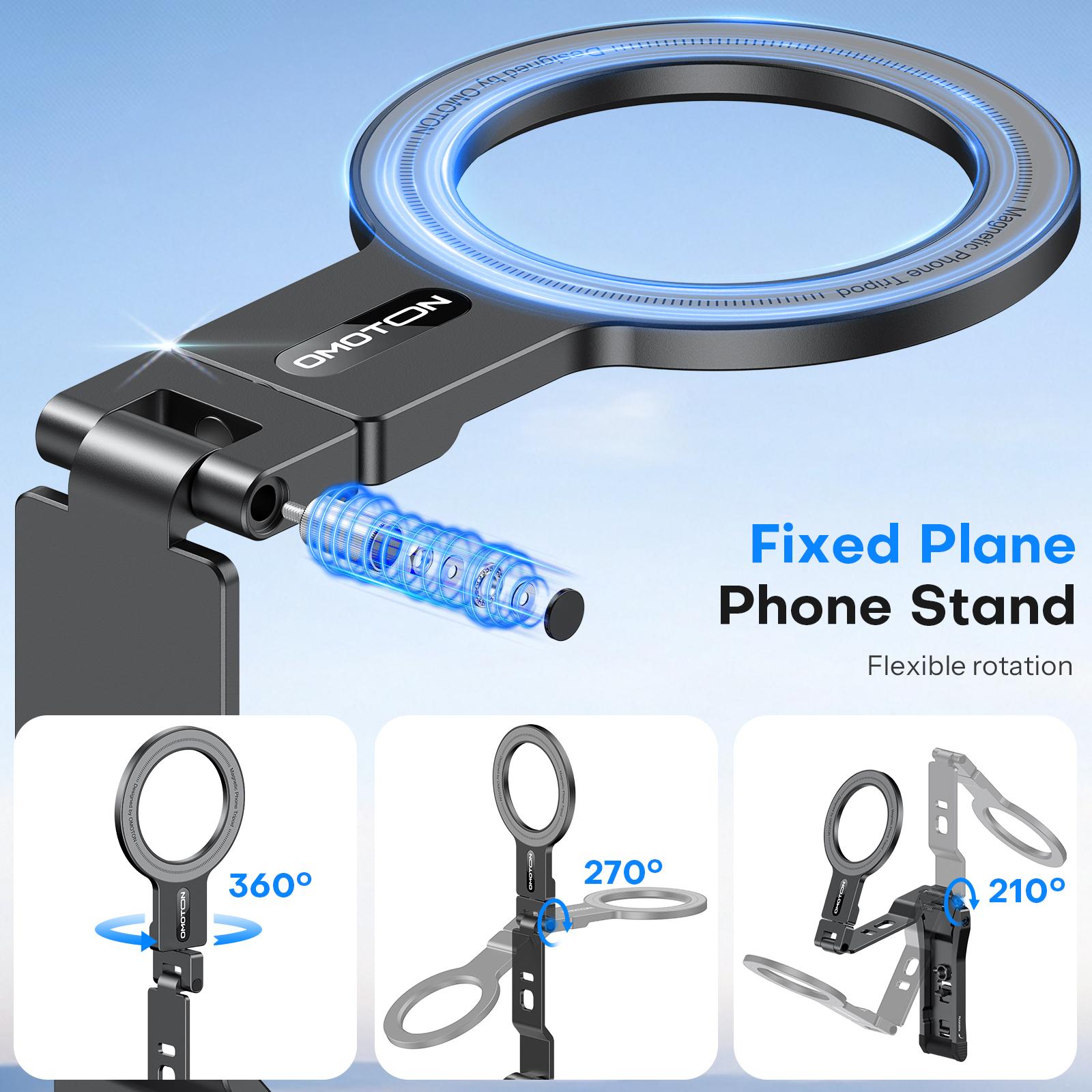 OMOTON TP03 Mini Tripod, Magnetic Phone Stand with 1/4 Screw Hole & Hanging Hook, Portable Phone Mount for Smartphone Camera Accessories-Black