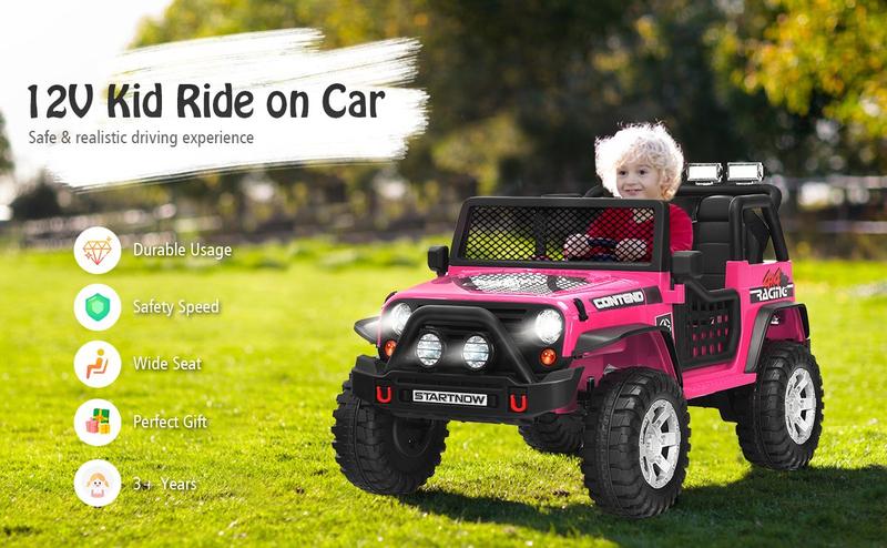 COSTZON Ride on Car, 12V Battery Powered Truck Vehicle with Remote Control, Spring Suspension, Headlights, Music, Horn, MP3, USB & Aux PortCOSTST