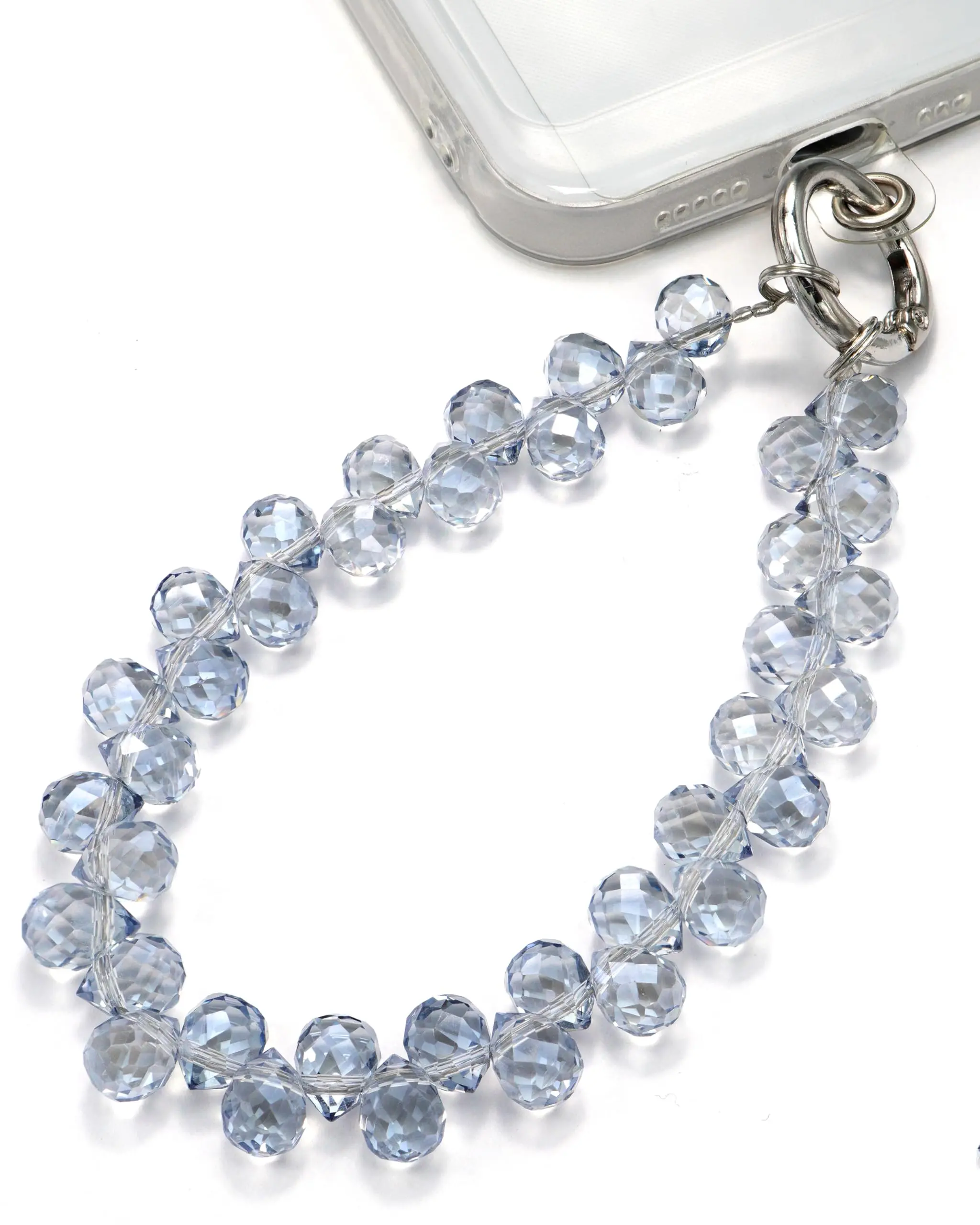 TRBR Blue Grey Teardrop Beads Phone Charm Wrist Strap, Crystal Glass Beaded Lanyard Wristlet Chain, Elegant Hands-Free Bracelet Strap for iPhone & More Cell Phone Cases