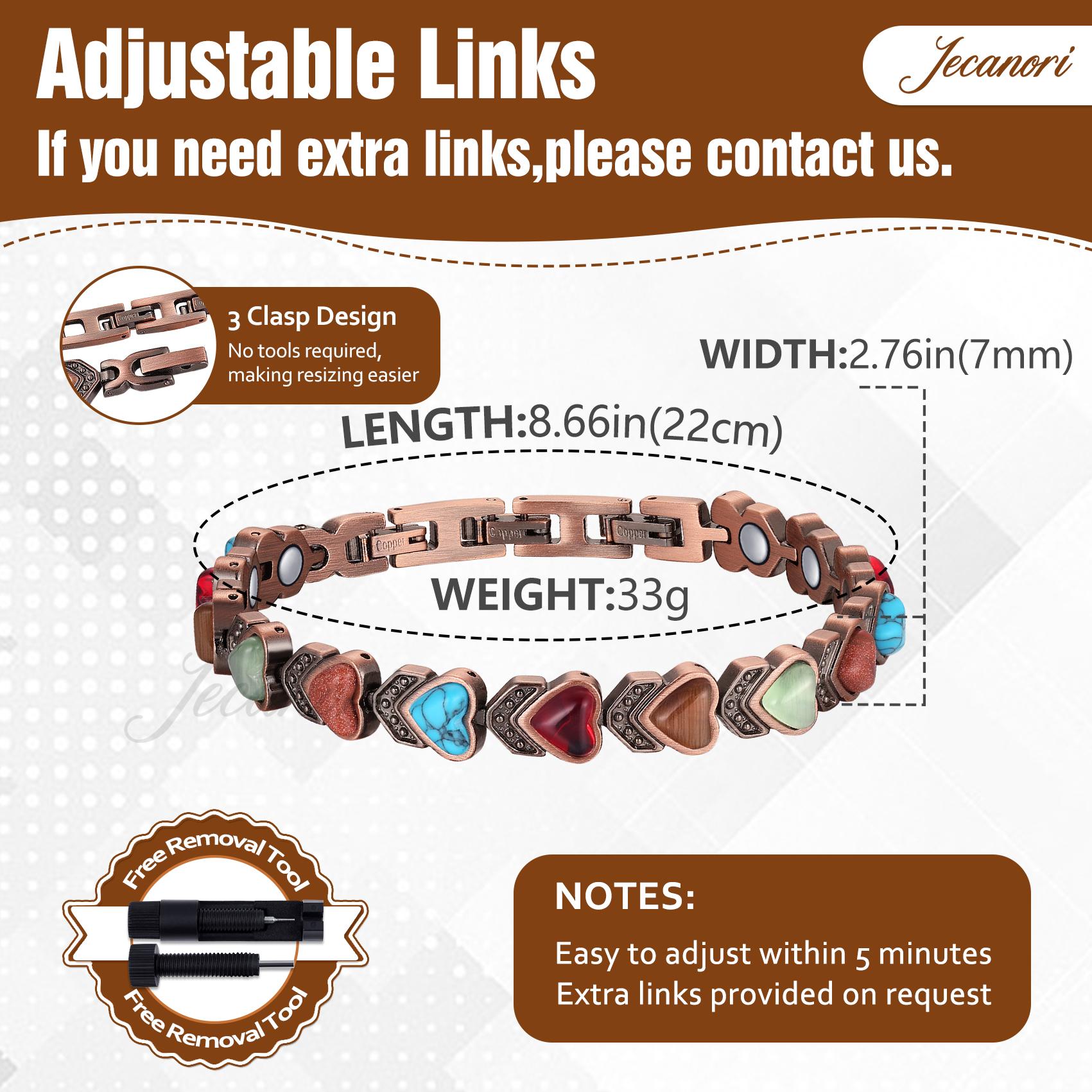 Jecanori Copper Bracelet for Women, Pure Copper Magnetic Bracelets ,Natural Unique Gemstone,  Gifts for Women