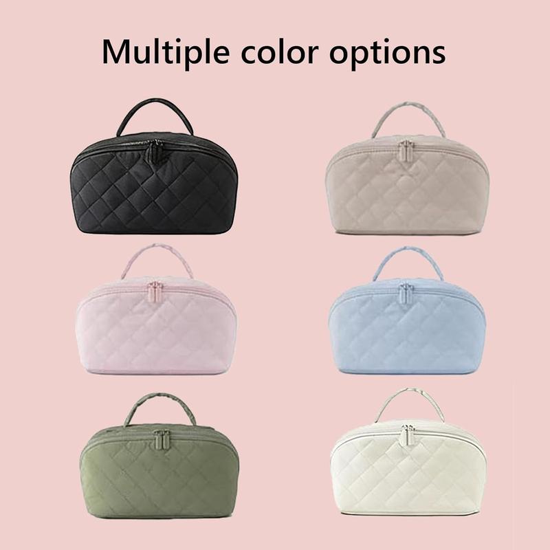 Travel Makeup Bag for Women - 180° Lay-Flat Large Puffy Cosmetic Organizer with 5 Compartments, Machine Washable Puff Bag, Ideal Gift for Her