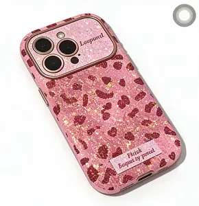Glitter Leopard Print iPhone Case| Large Camera Window Shockproof Cover for iPhone 17 16 15 14 13 Pro Max Air