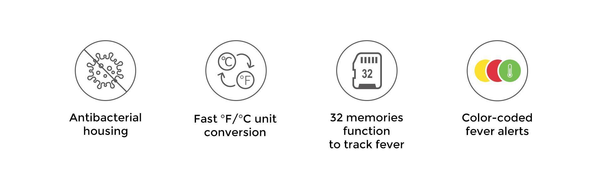 【MT1】FOXXD Digital thermometers Daily Temp Checker No-Touch 1s Read for Home & Family with Color Alerts & Bright LCD Display