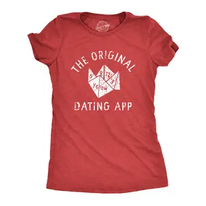 Womens The Original Dating App T Shirt Funny Cootie Catcher Joke Tee for Ladies Funny Womens T Shirts Cute Vintage Fashion Casual Ladies T-Shirt Gift Funny Nerd Top Women's Novelty Tees Red - APP
