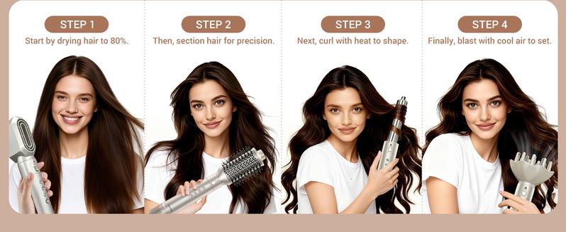 8-in-1 Dual Voltage Hot Air Styler & Hair Dryer Brush with Straightener & Curler Attachments, 110,000 RPM Ionic Fast Drying for Frizz-Free Styling, Includes Travel Bag