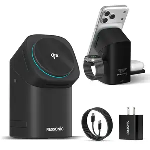 RESSONIC 3 in 1 Wireless Charger Fast Charging Qi2 Certified for iPhone iWatch AirPods Magnetic Automatic Rotation Touch Pop-Up Charging Station Easy Carry
