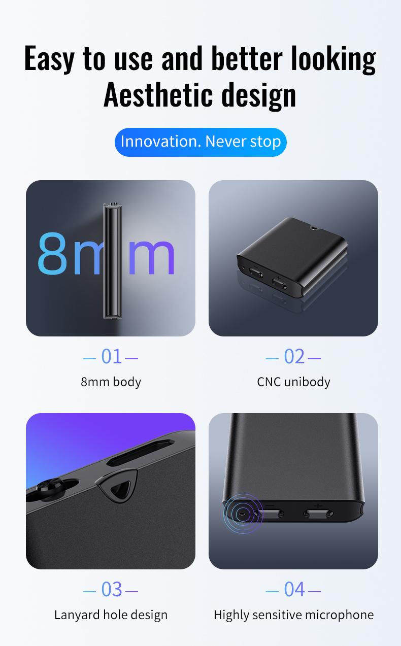 Mini Magnetic Voice Recorder-One-Touch Recording,HD Noise Reduction,Long Battery,Large Storage,Include OTG adapter,Slim and lightweight