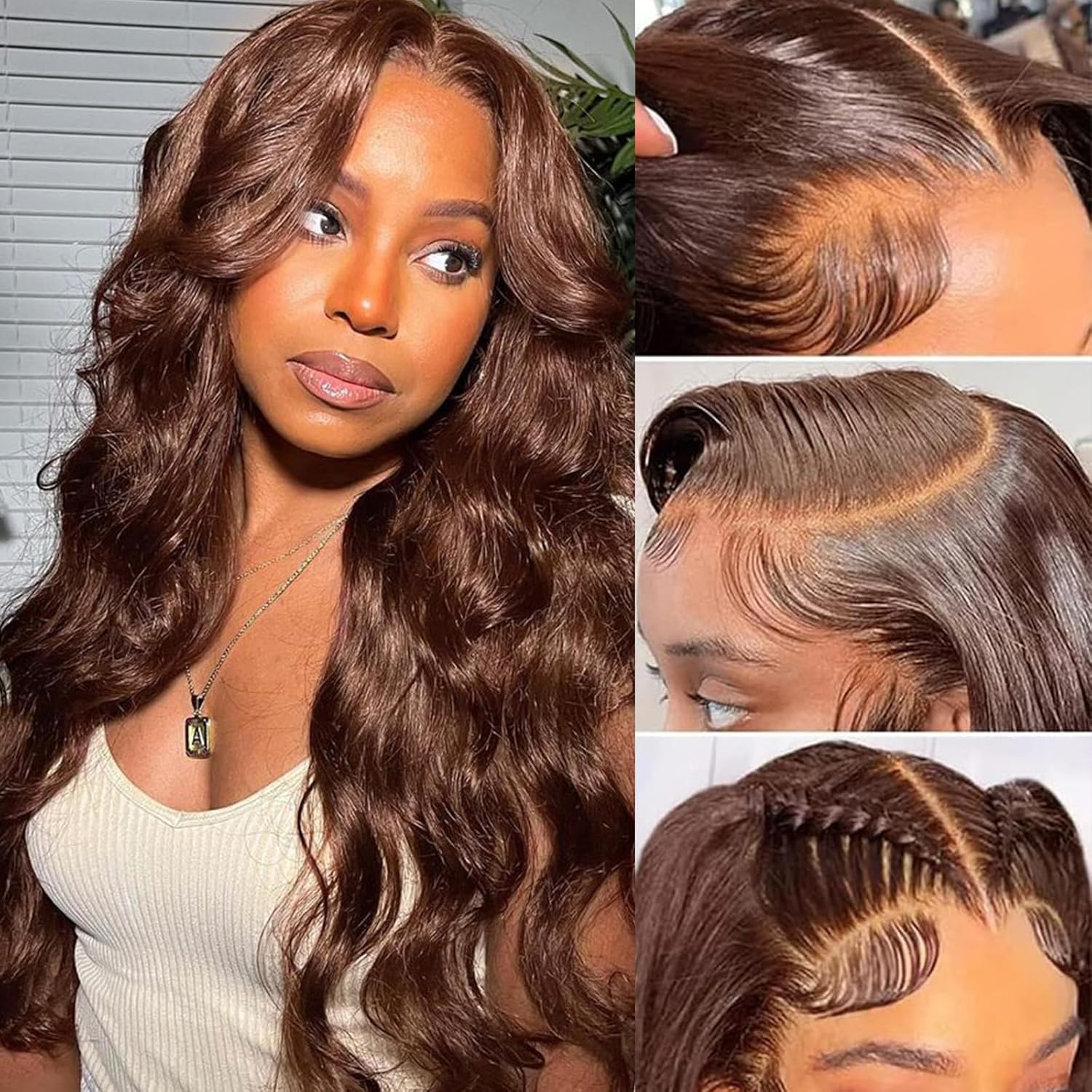 Bling Hair Chocolate Brown Lace Front Wig Human Hair Body Wave 13x6 HD Lace Front Wigs Pre Plucked 4# Colored Brown Wig Human Hair Wigs For Women SpringStatements