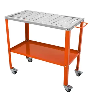 Spring new arrivals 36" x 18" Welding Table, 1200lbs Load Capacity Steel Welding Workbench Table on Wheels, Portable Work Bench with Braking Lockable Casters, 4 Tool Slots, 5/8-inch Fixture Holes, Tool Tray automotive fluid vacuum evacuation
