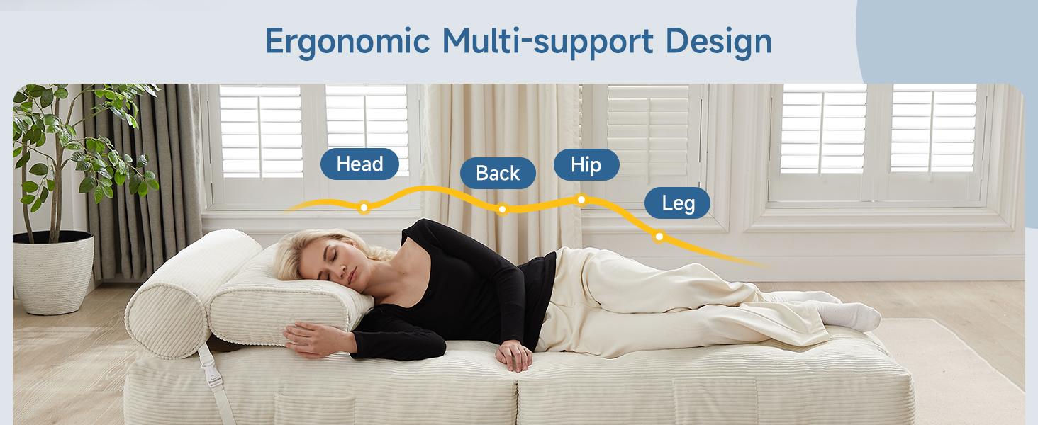 【SPOTLIGHT DAY】ONBRILL Folding Sofa Bed with Pillow, Convertible Sleeper Chair with Back Support, Corduroy Portable Fold Out Chair Bed, Comfy Floor Sofa Lounge for Living Room, Single