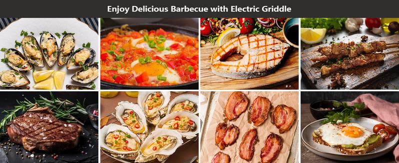 Pukomc Indoor Smokeless Grill 1500W with Non-Stick Cooking Removable Plate, Dishwasher Safe, Suitable for Grilling, Roasting & Frying Household Appliances Portable Barbecue Tabletop Griddle