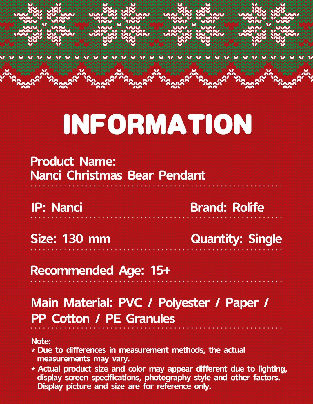 【Limited Edition】Rolife Nanci Christmas Bear Plush Pendant, Xmas Gift Ideas Keychain