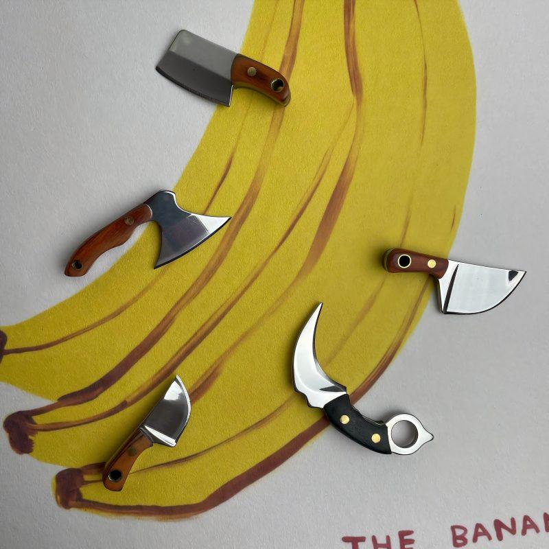 Pocket Knife Set, 5 PCS Set Including Knives & Leather Pouches(machete, axe, square knife, large pork knife and small pork knife), EDC Knife Set for Outdoor Camping, Stainless Steel Tools