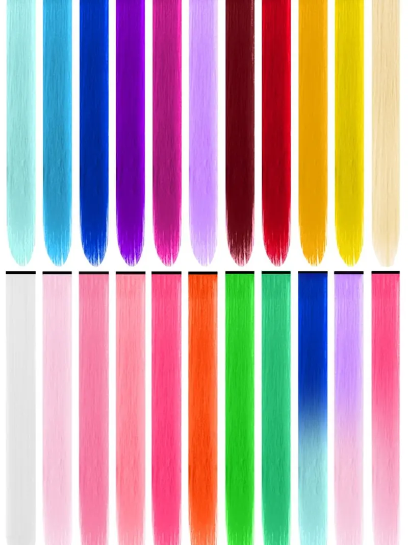 22 Pcs Colored Hair Extensions, Multi-colors Party Highlights Clip in Synthetic Hair Extensions 22 inch Rainbow Hairpieces for Girls Women Cosplay Party Favor Gift(Colorful Set)