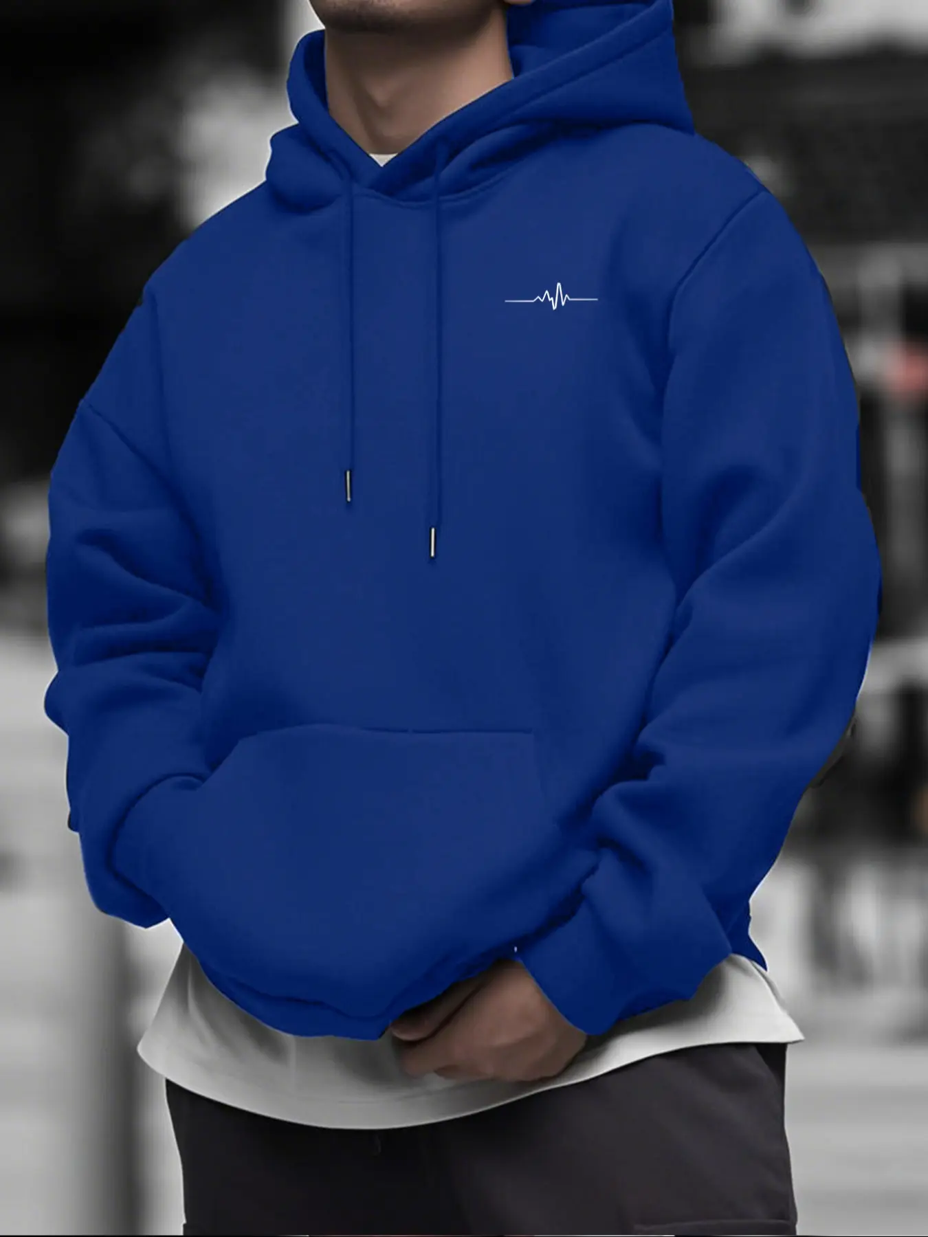 Men's Casual Solid Color Fabric Hooded Sweatshirt with Drawstring Pockets, Fitted Streetwear Long Sleeve Hoodie for Fall & Winter, Unique Geometric Print, Premium Hoodie