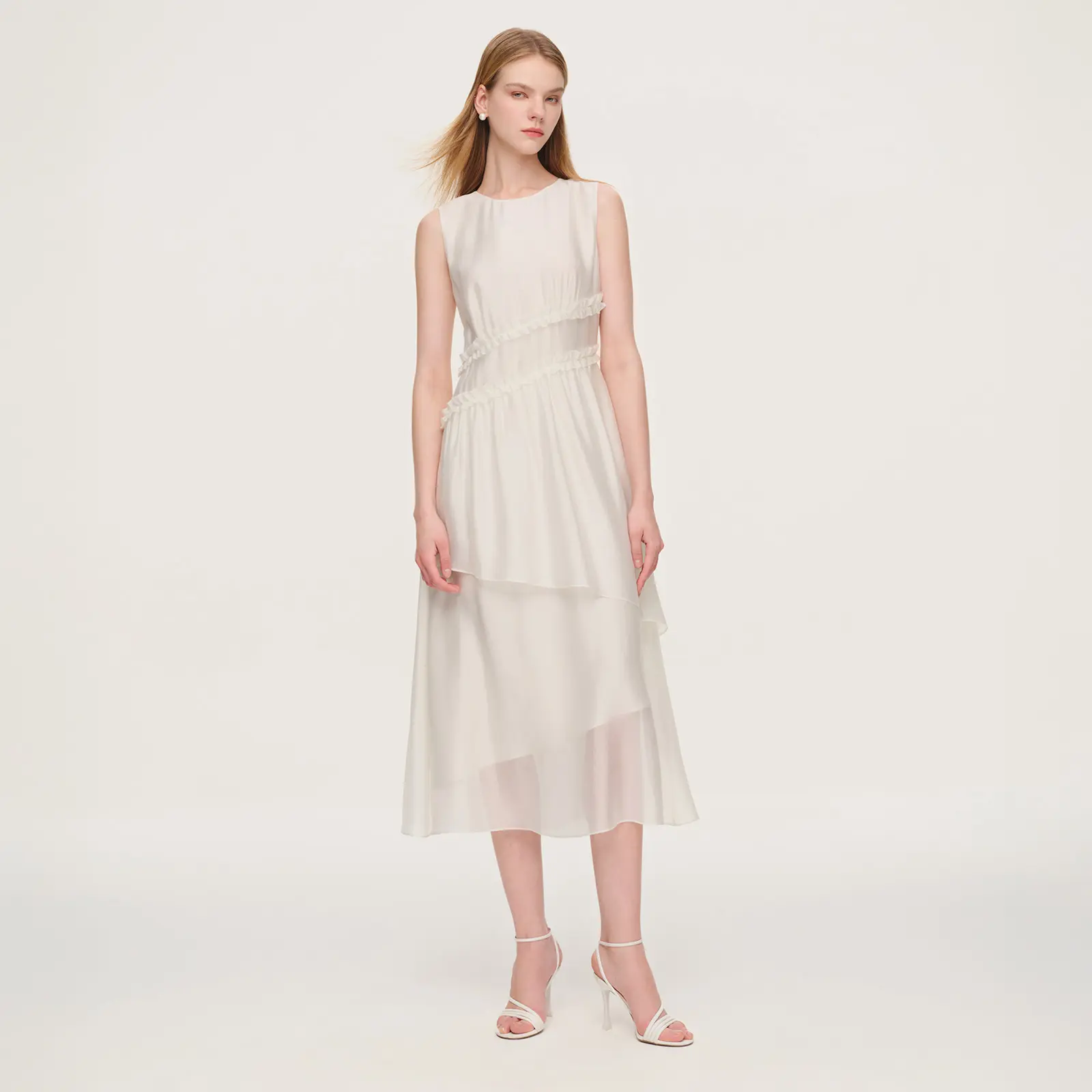 GOELIA Women's Casual Ruffle Sleeveless Tiered Maxi Dress - Thin Fabric, Hand Wash Tiered Dress, Viscose Blend
