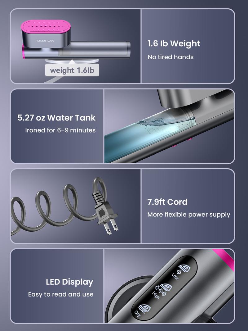 Jack ＆ Rose Steamer for Clothes, 100-240V Wide Voltage, 15s Fast Heat Up ,Steamer Iron 2 In 1, Large Ceramic Heat Panel, Portable for Global Travel,Household Appliances clothes iron