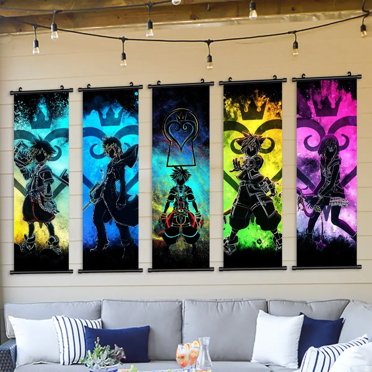 5 count hanging banners, colorful posters of popular anime characters, Art Prints, Artwork, game room decoration items, wall art for living rooms and corridors, modern art family posters, Modern Art Design, perfect gifts, waterproof printing