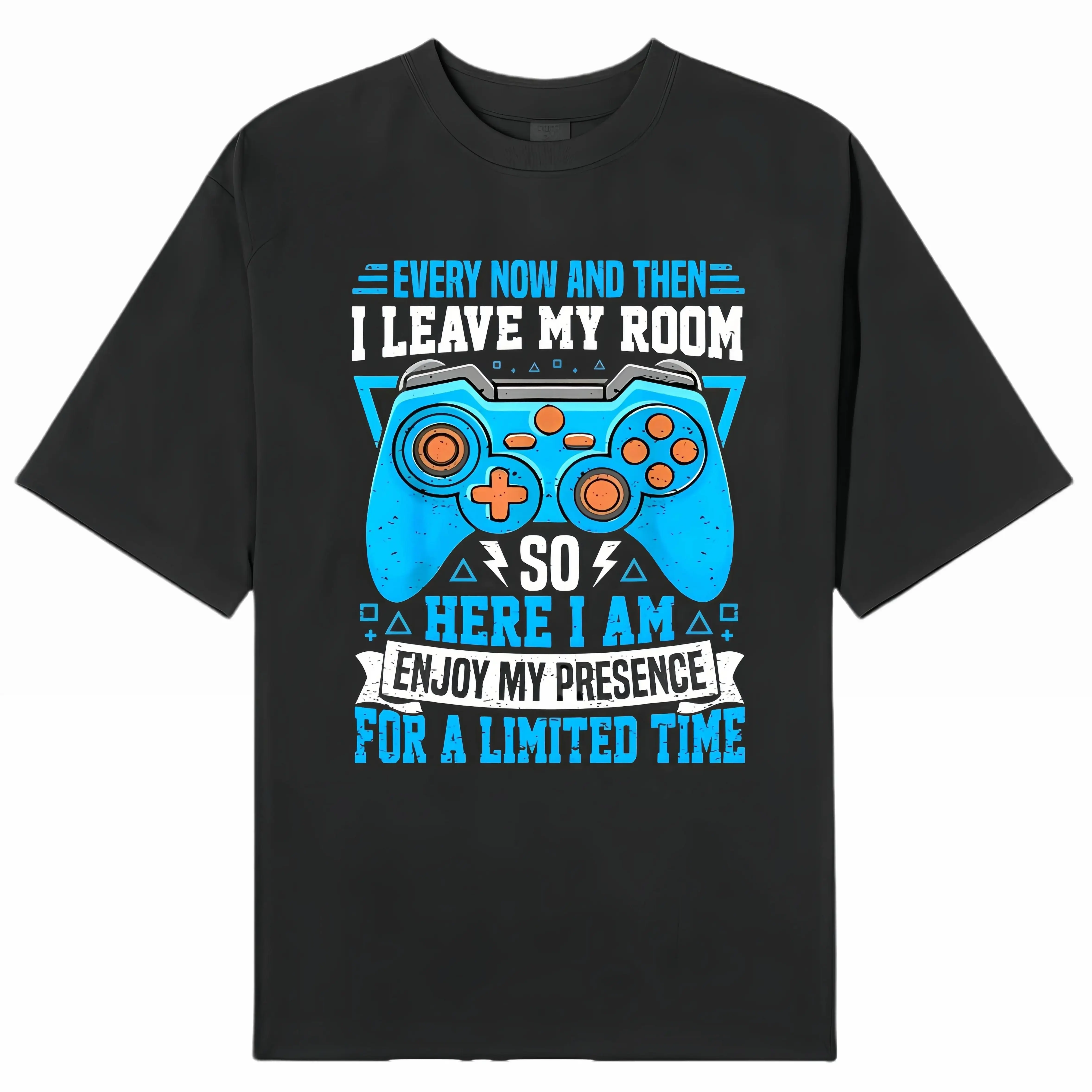 Men's Casual Gaming T-Shirt - "Enjoy My Limited Time" Graphic, Short Sleeves, Crew Neck, 100% Cotton, Machine Washable - Perfect for Spring and Summer
