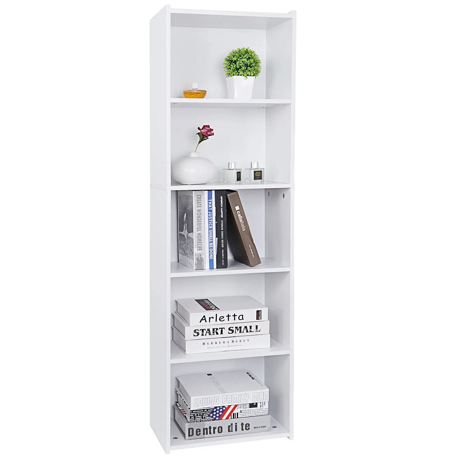 Segawe Modern Aesthetic 5-Tier Narrow Indoor Bookshelf - Home Furniture, Room Storage Organizer, House Decor Accessory (15.8"x9.5"x52"),summerwins,dorm essentials,home decor