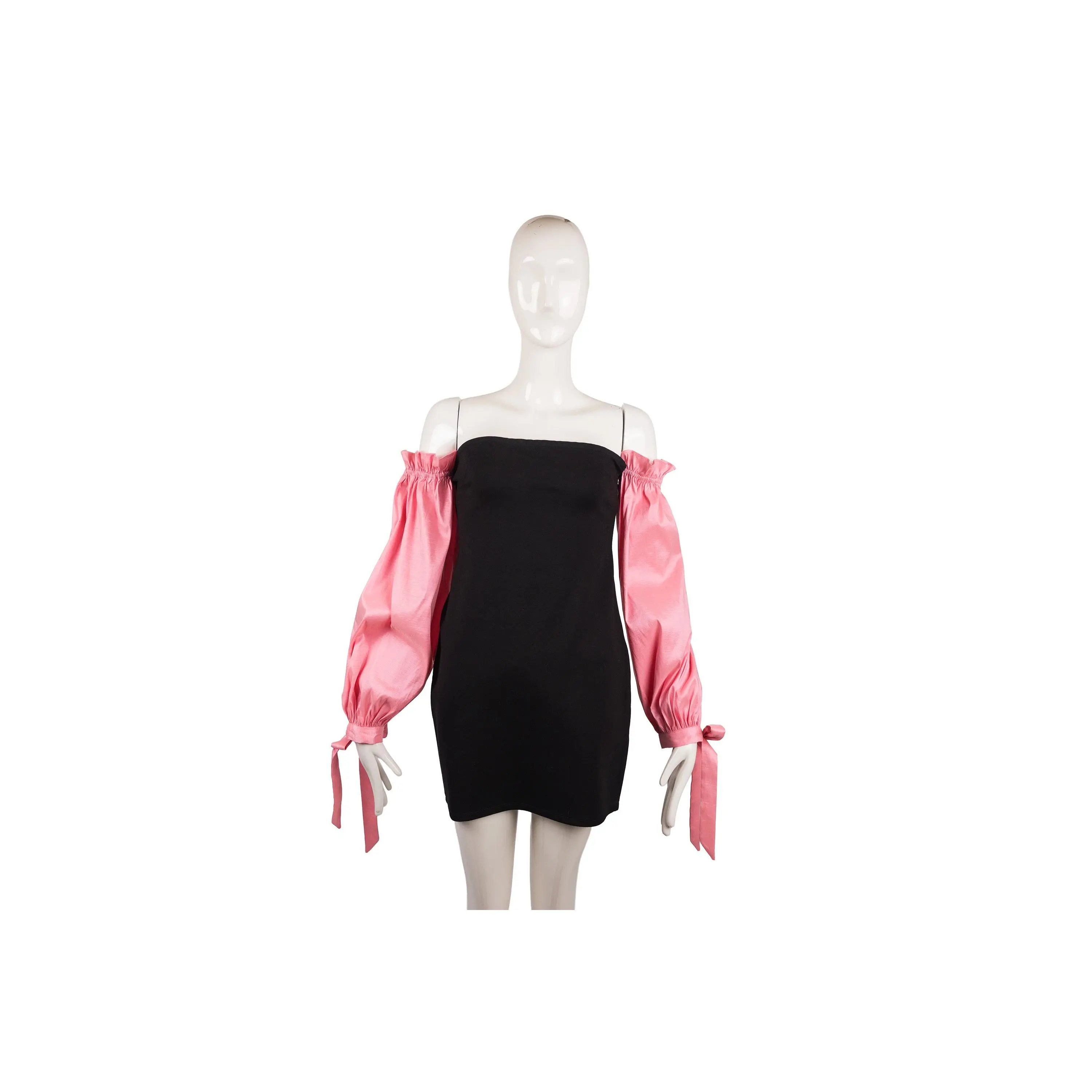 Majorelle Black Crepe Pink Puff-Sleeve Tie Mini Dress Size M