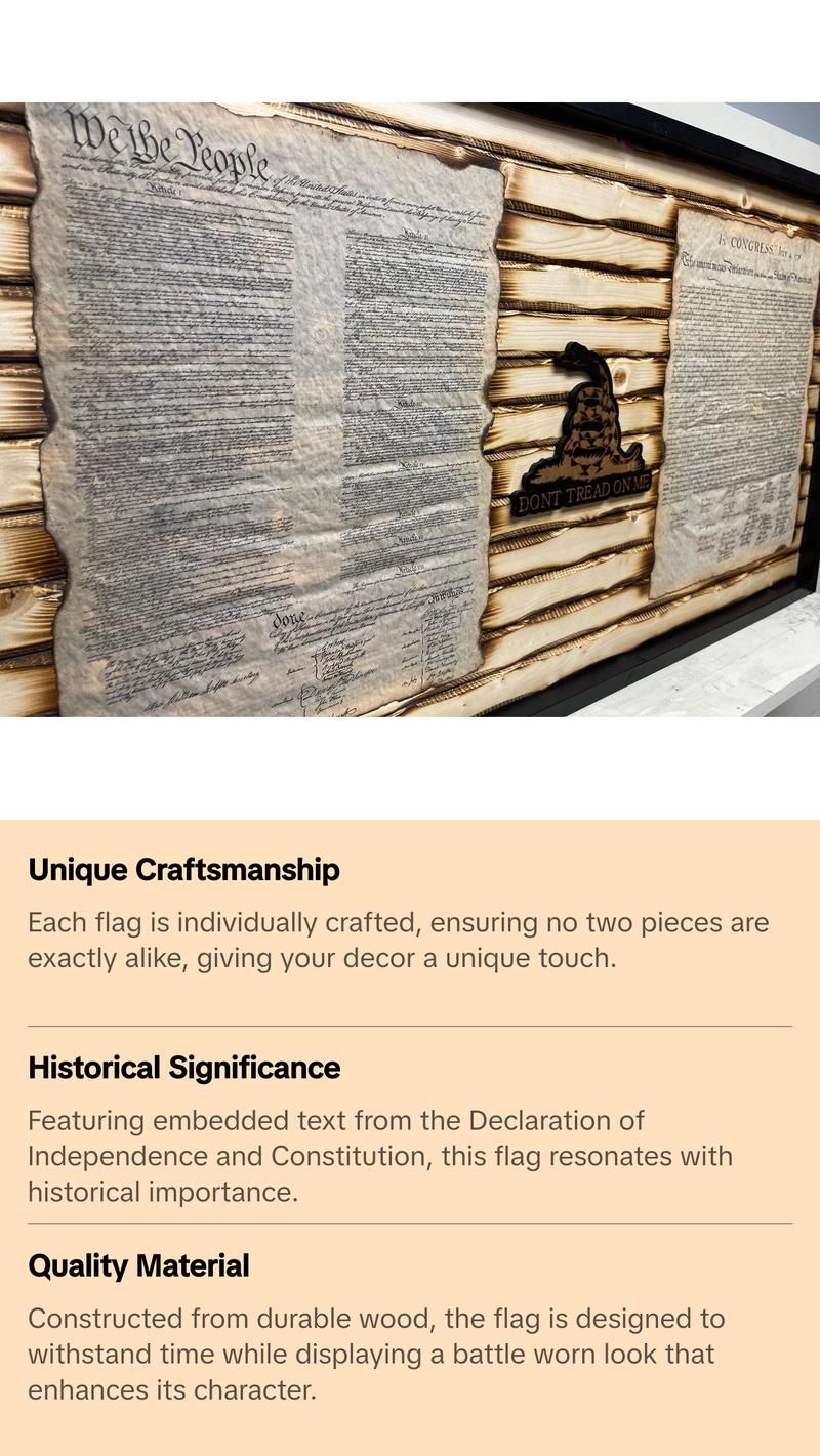 Battle Worn Declaration / Constitution Carved Wood Flag