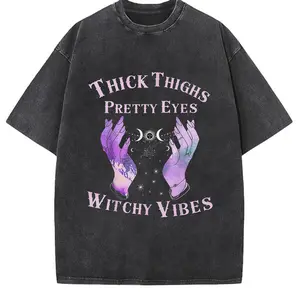 100% Cotton Unisex Thick Thighs Pretty Eyes Witchy Vibes Mystical Halloween T-Shirt