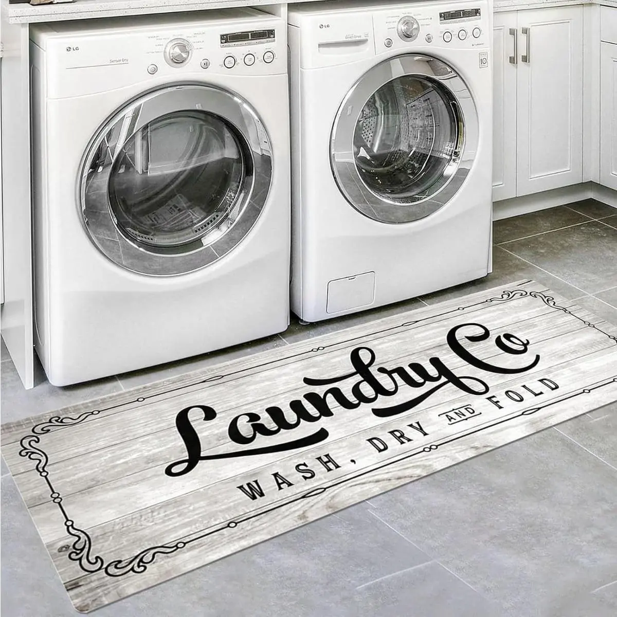 Laundry Room Rug Runner Waterproof Rubber Laundry Mat Non Slip Kitchen Mats for Floor Washable Floor Mat Runner Rug for Farmhouse Mudroom Washroom Bathroom Decor