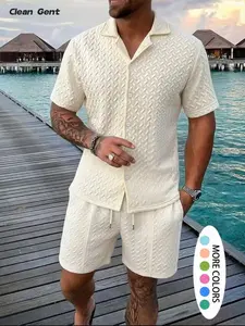 Clean Gent men’s textured button-front shirt, casual regular fit short-sleeve collared top suitable for summer; comfortable everyday menswear.