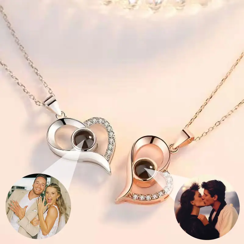 Statement Necklace for Women, Personalized Photo Projection Jewelry with Gold-Plated Rose Pendant and Zircon, Engraved Gift, Custom Made Necklace, Personalized Jewelry, Exquisite Trendy Pendant, Meaningful Gifts, Custom Engraved Necklaces