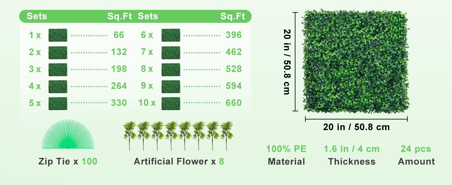 【Summerfinds】VEVOR Artificial Boxwood Panels 24 PCS 20"x20" Boxwood Hedge Wall Panels for Decoration of Outdoor IndoorGardenFence & Backyard Decorating Home GoodsRoom DecorHome Accessories, House Decor, Entryway Decor,campingessentials,outdoorfurniture, W