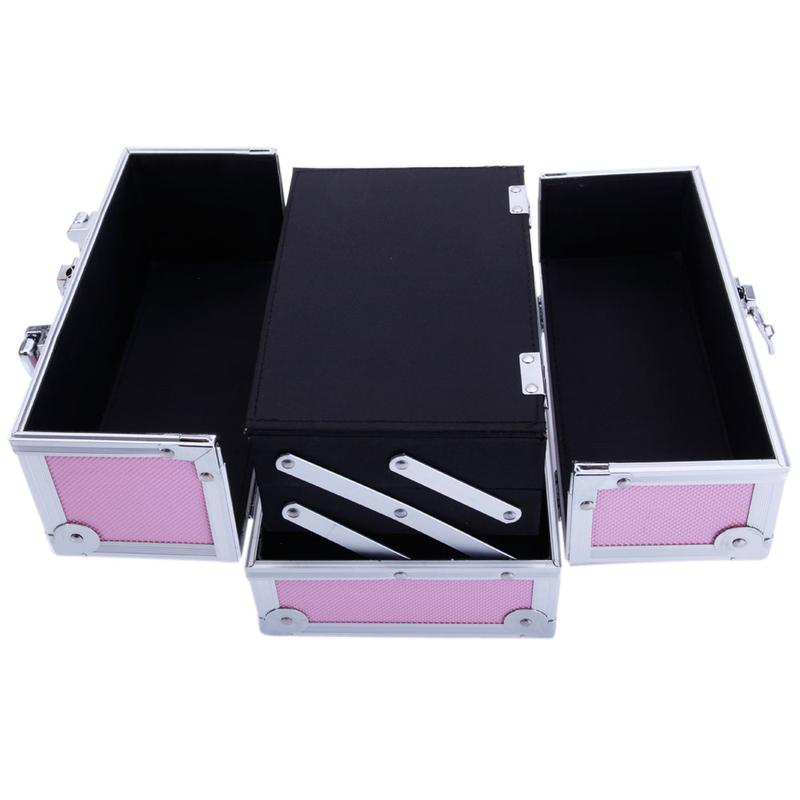 Portable top Double open aluminum alloy pink cosmetic case with mirror