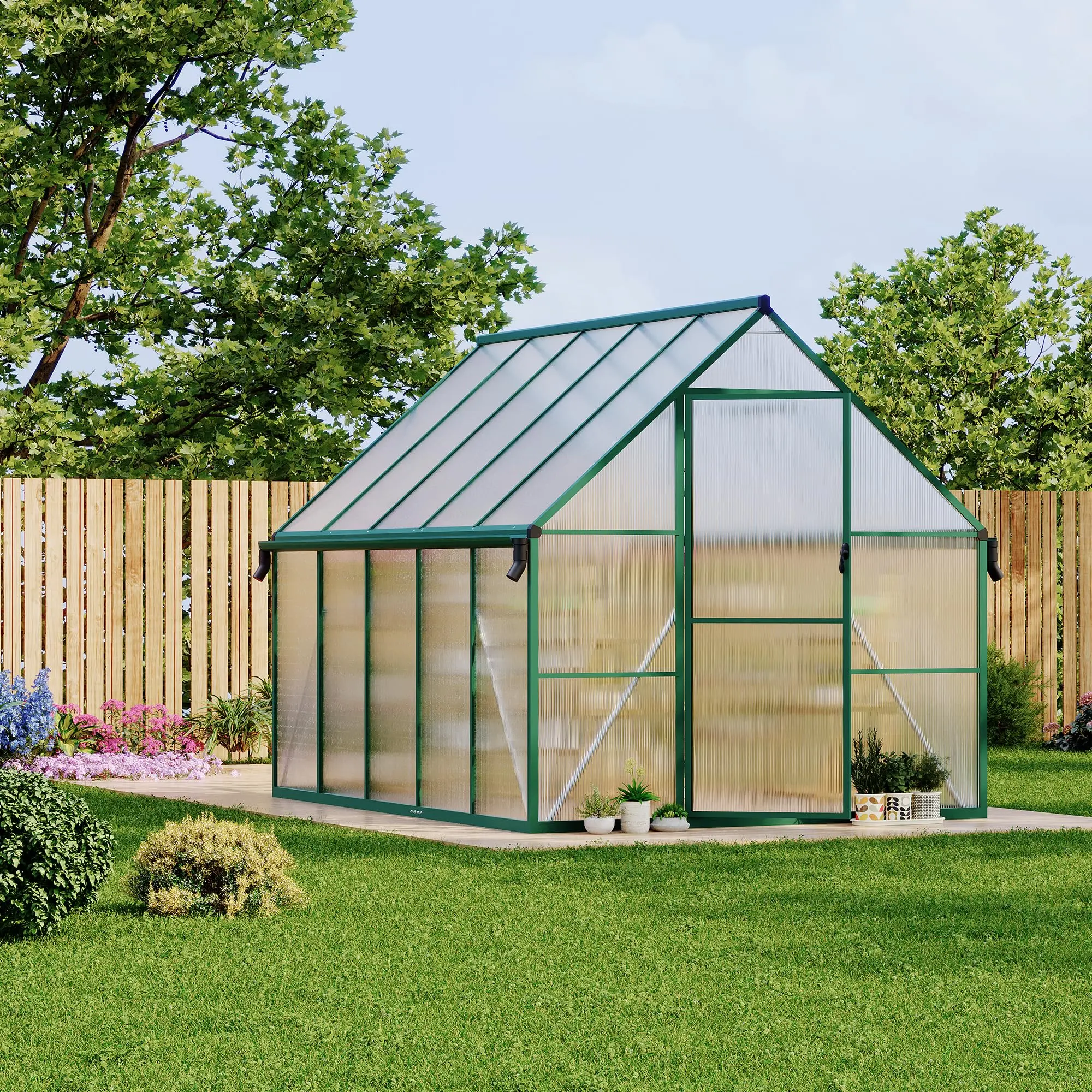 Gaomon 8x10 ft Adjustable Polycarbonate Walk-in Greenhouse with Aluminum Frame, Ventilation, Rain Gutter, UV Protection for Outdoor Gardening, Adjustable Greenhouse