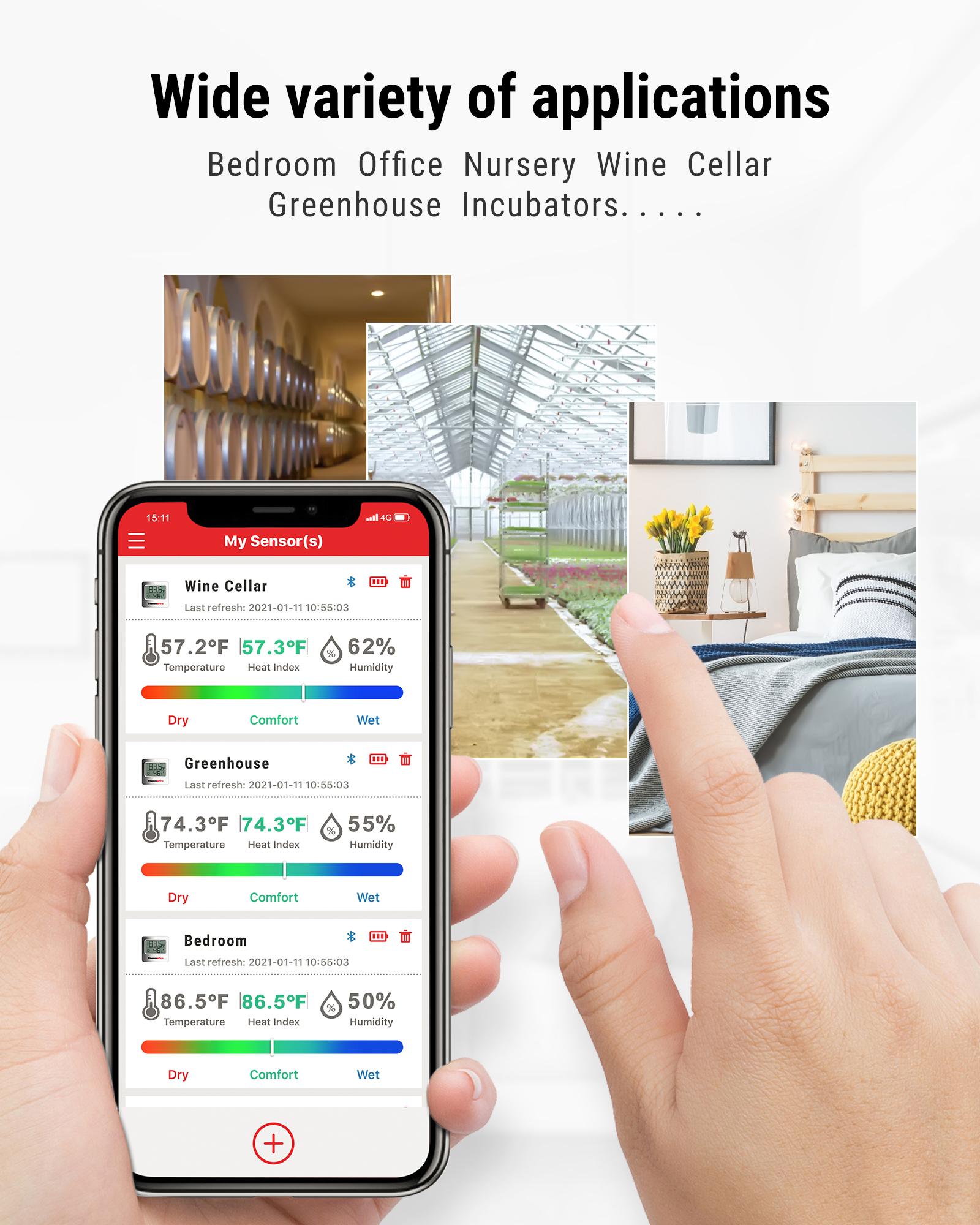 [Black Friday] ThermoPro TP50 & TP357 Digital Hygrometer Indoor Thermometer,  Portable Bluetooth Humidity Monitor with App, Room Temperature Humidity Gauge with Sensor, Data Storage