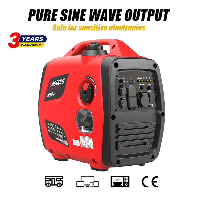 Portable Generator for House Power, 4500W Inverter Generator Gas Powered, Super Quiet Heavy Duty Backup for Home Outages & RV, Manual Start, CO Sensor, ECO Mode, Long Runtime Emergency Generator