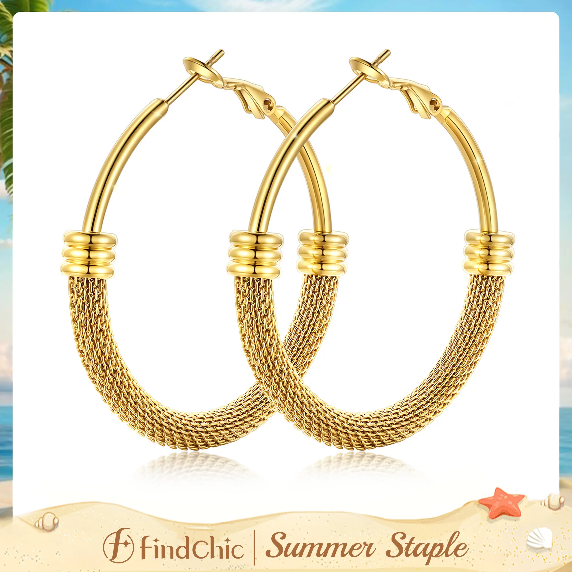 FindChic 14K Gold Plated Chunky Lightweight Hoops Earrings Hypoallergenic Daily Multiple Size Huggies Black Silver Gold 20/30/40/50/60/70/80MM Stainless Steel Oversized Large Big Statement Hoop Earrings Jewelry Gift for Women Girls #tiktokshopsummersale