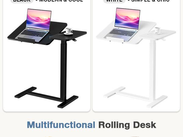 Overbed Bedside Table with Wheels, Adjustable Hospital & Home Use Bed Table, Rolling Laptop Table, Mobile Standing Desk
