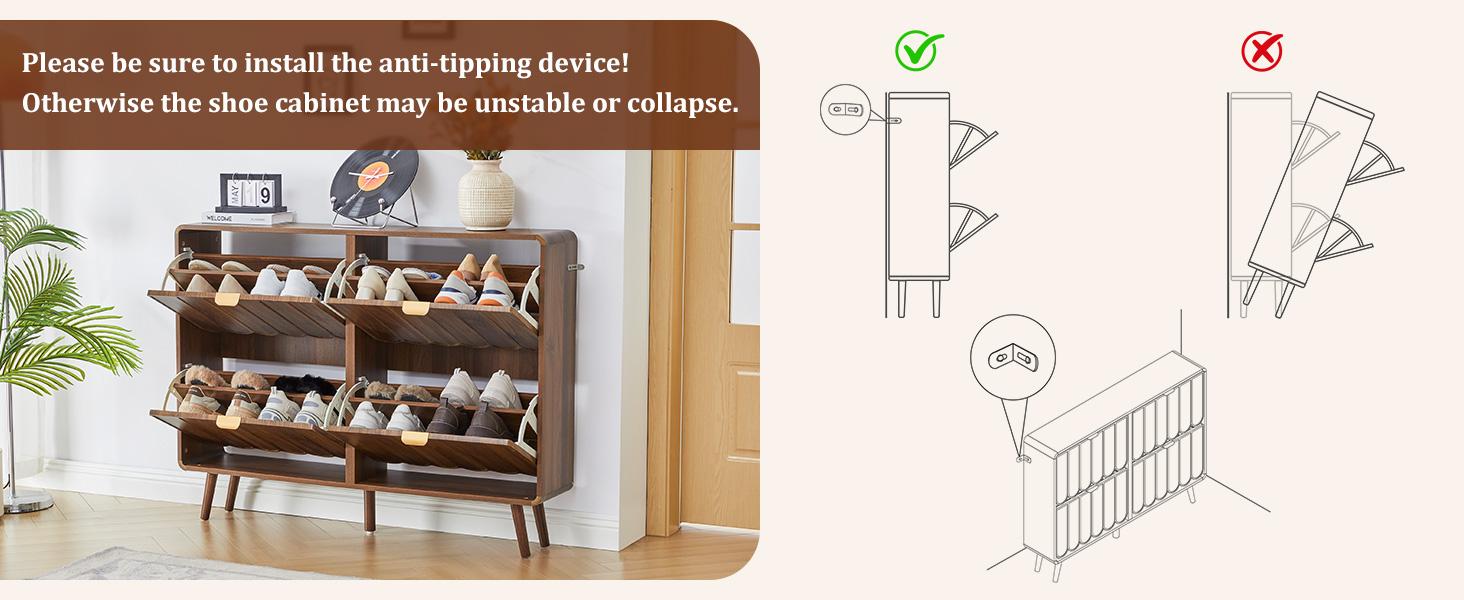 Giratree Shoe Storage Cabinet for Entryway with 2 4 Flip Drawers, Freestanding Narrow Wood Shoe Cabinet with Wave Panel, Hidden Shoe Organizer for Foyer, Hallway