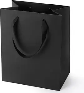 Black Gift Bags With Handles: 8x5x10 Inch 6 Pack Medium Paper Bags Bulk For Party Shopping Wedding Birthday Graduation Fathers Day Valentine's Day