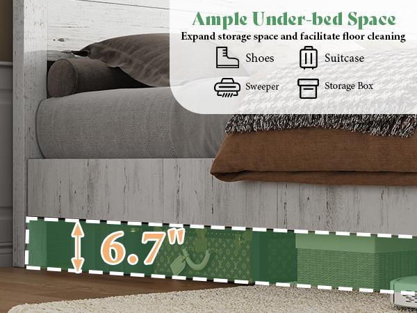 AMERLIFE 51.2" Wood Bed Frame, Rustic Platform Bed with Spliced Headboard, Wood Slats Support/Noiseless/No Box Spring Needed,Best Gift Ideas/Christmas Gifts