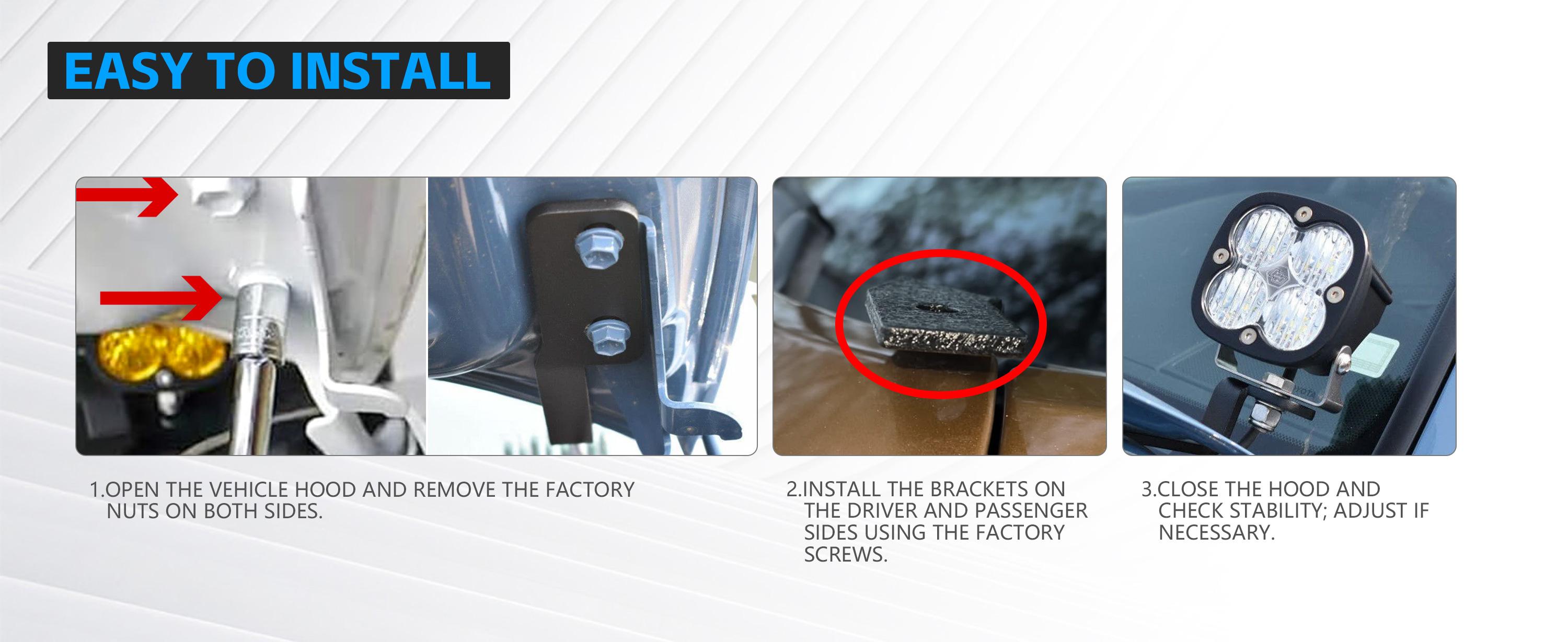 Ditch Light Brackets Hood Hinge Mount Brackets Kit for Auxiliary Offroad LED Pods Work Light Compatible with Toyota Tacoma 2016 2017 2018 2019 2020 2021 2022 2023 (Black, 2PCS)