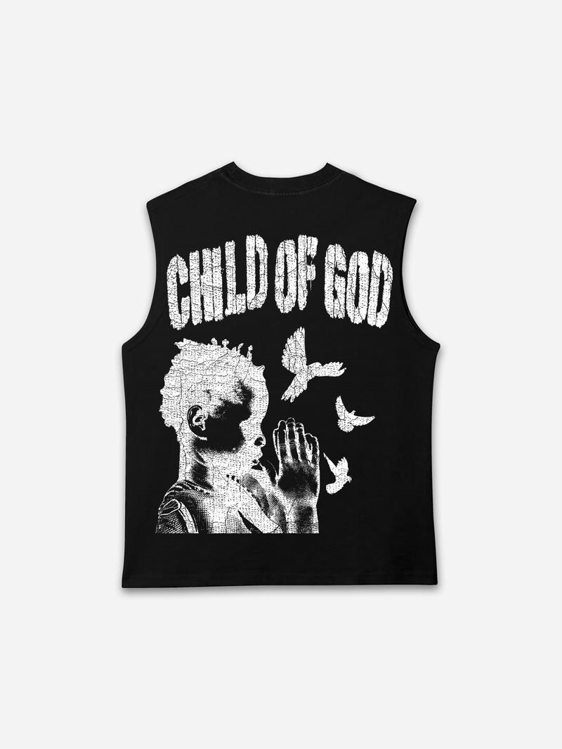 Sopula Studio Men's "Son of God" Peace Prayer Pattern T-Shirt - Loose-fitting Men's Clothing without Sleeves Casual Style  Casual Summer Tshirt