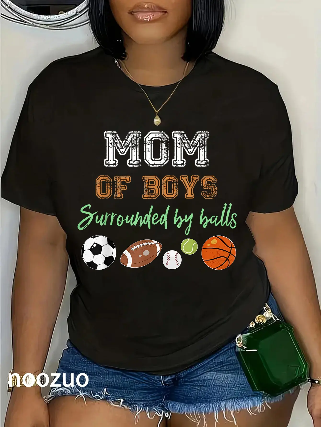 100% Cotton Mom Of Boys Surrounded By Balls Funny Ball Mothers Day T-Shirt
