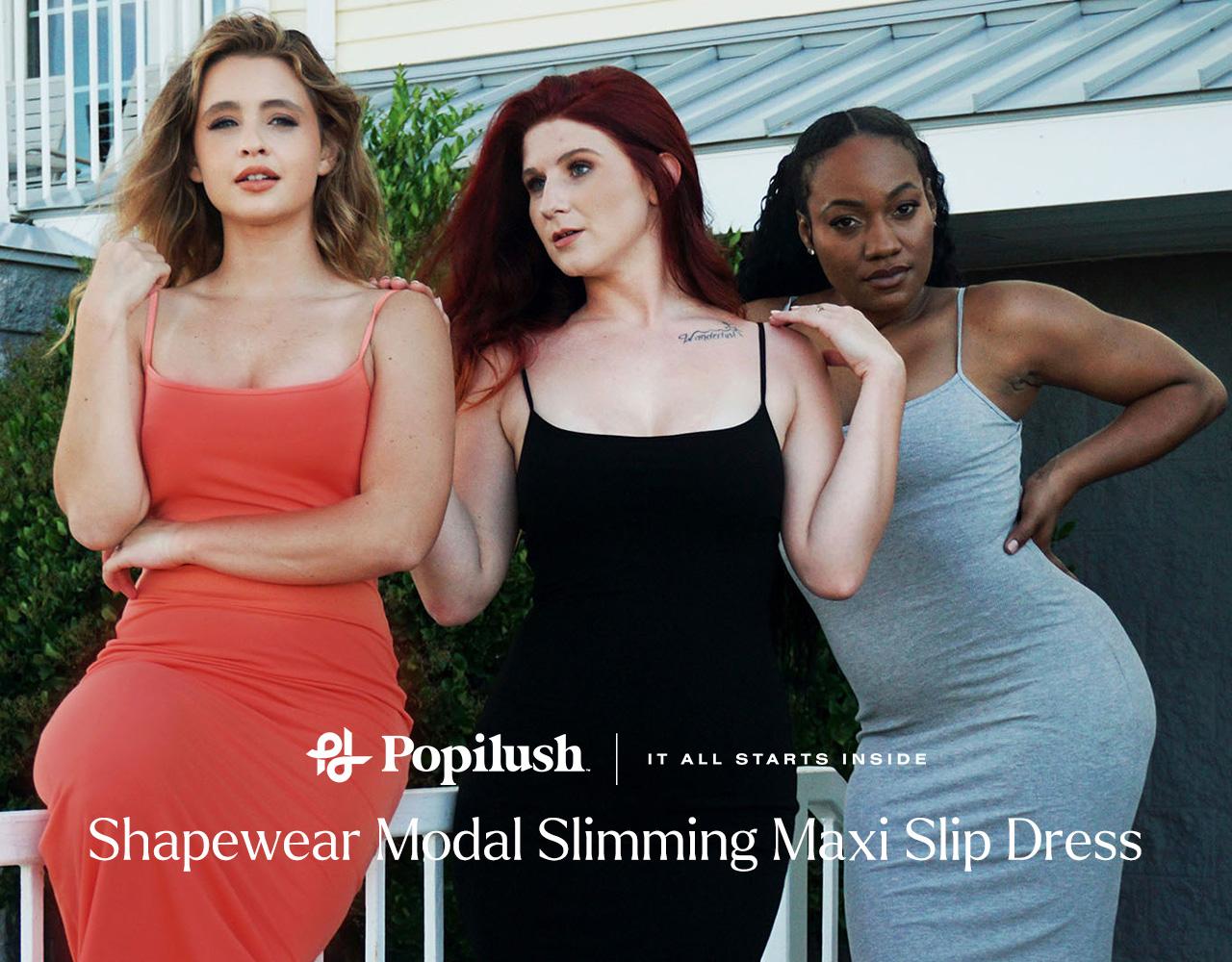 Popilush  Modal Built-in Shapewear Maxi Dress for Women - Sleeveless Spaghetti Strap Backless Slimming Dress for Cocktail Party Basic Minimalist Elegant Outfits #Summervibe