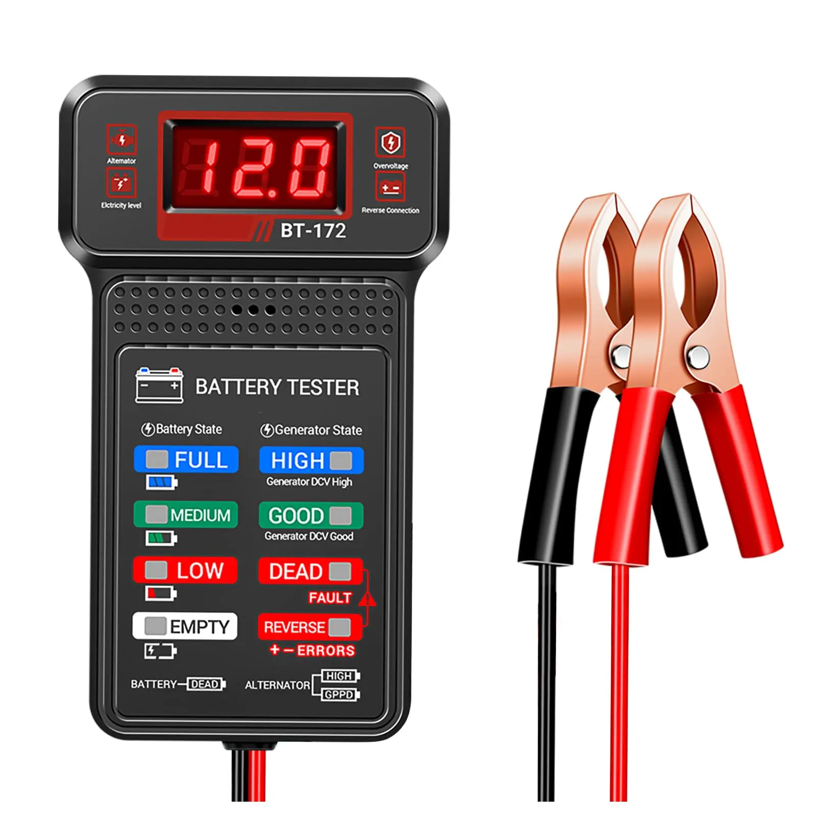 Car Battery Tester,12V Digital Automotive Batteries Tester,Alternator Charging Analyzer,Voltmeter with LCD Display and LED Indication, Voltage Indicator for Car Truck Motorcycle Electrical Tools summerwins