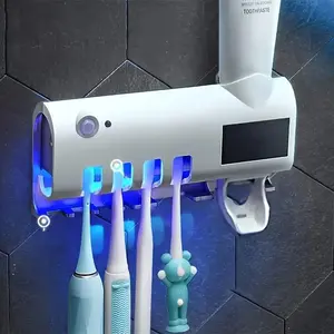 Smart 3-in-1 Toothbrush Holder with Automatic Toothpaste Dispenser, USB Charging, Wall-Mounted Bathroom Storage, Holds 4 Toothbrushes